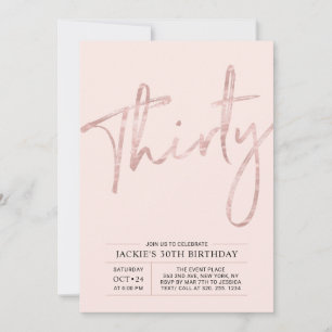 Invitation Trente Rose Gold Rose Moderne Fête d'anniversair