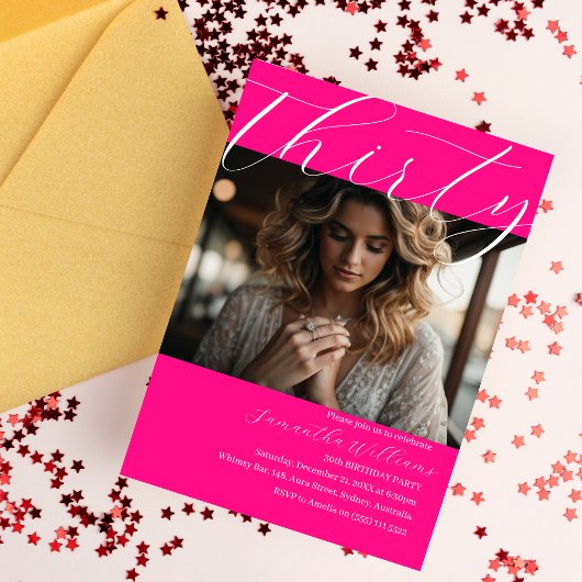 Invitation Trente rose moderne Photo 30e anniversaire invitat
