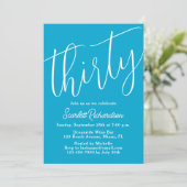 Invitation Trente Script moderne Aqua Blue 30e fête d'anniver (Debout devant)
