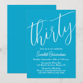 Invitation Trente Script moderne Aqua Blue 30e fête d'anniver (Devant / Derrière)