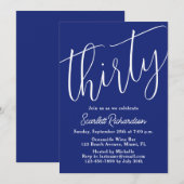 Invitation Trente Script moderne Marine Bleu 30e fête d'anniv (Devant / Derrière)