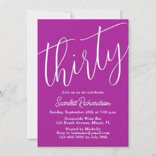 Invitation Trente Script moderne rose foncé 30e fête d'annive