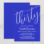 Invitation Trente Script moderne Royal Blue 30e anniversaire (Devant / Derrière)