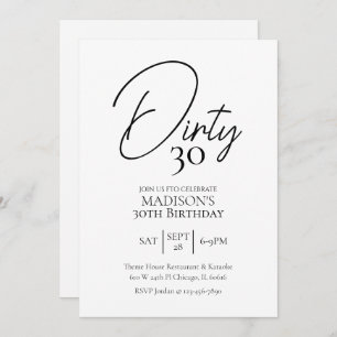 Invitation Trente-trente-troisième anniversaire noir et blanc
