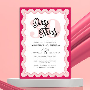 Invitation Trente-trois rose curvy Retro 30e anniversaire
