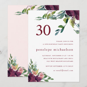 Invitation Trentième Anniversaire Fleurs Aquarelle Magnifique