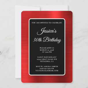 Invitation Trentième Anniversaire Noir et Blanc Feuille Rouge
