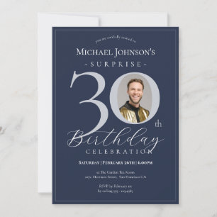 Invitation Trentième Anniversaire Surprise Photo Bleu Marine