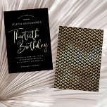 Invitation Trentième Noir, Blanc et Or 30ème anniversaire<br><div class="desc">Cette minimaliste moderne 30e anniversaire invitations de fêtes comporte d'élégantes feuilles d'or faux avec les mots, 'Trente Anniversaire'. Les détails de votre fête d'anniversaire apparaissent dans une combinaison élégante de police serif et sans serif, en blanc sur un arrière - plan noir pur. Simple et élégant, cet anniversaire majeur pour...</div>