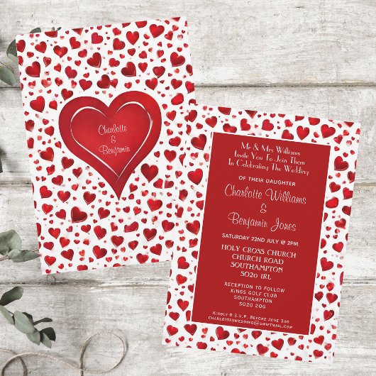 Invitation Très Amusant Coeurs Rouge Et Blanc Mariage Valenti