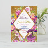 Invitation Tres Anos Purple Mexicain Fiesta Baptême Invitatio (Debout devant)