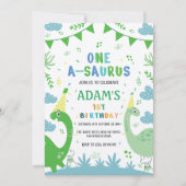 Invitation Très beau premier anniversaire Dinosaur vert (Devant)