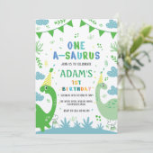 Invitation Très beau premier anniversaire Dinosaur vert (Debout devant)