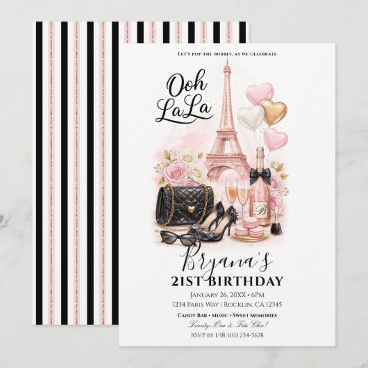 Invitation Très Chic in the City Pink Paris 21st Birthday  (Devant / Derrière)