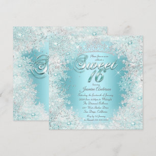 Invitation Très doux 16 sarcelle bleu argent hiver pays des m