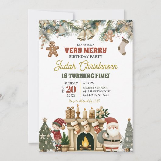 Invitation Très Joyeux Père Noël et Elf Noël fête d'anniversa (Devant)