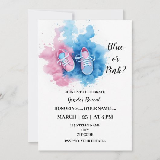 Invitation Très mignon chaussures de bébé sexe révéler (Devant)