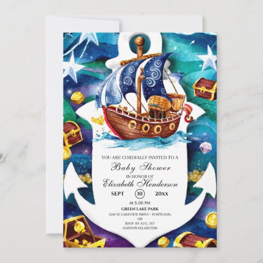 Invitation Trésor Whimsical Baby shower pirate (Devant)