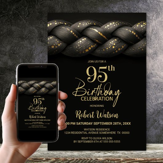 Invitation Tresse d'or gris 95e fête d'anniversaire