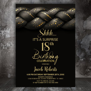 Invitation Tresse d'or gris Surprise 18e fête d'anniversaire