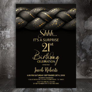 Invitation Tresse d'or gris Surprise 21e fête d'anniversaire