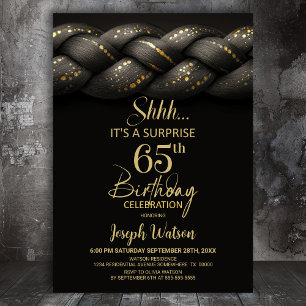 Invitation Tresse d'or gris Surprise 65e fête d'anniversaire
