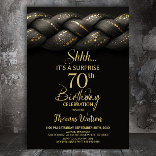 Invitation Tresse d'or gris Surprise 70e fête d'anniversaire