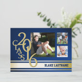 Invitation Tri photo Gold Varsity Stripe 2016 Bleu (Debout devant)