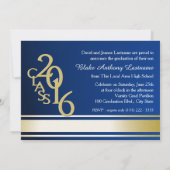 Invitation Tri photo Gold Varsity Stripe 2016 Bleu (Dos)