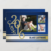 Invitation Tri photo Gold Varsity Stripe 2016 Bleu (Devant / Derrière)