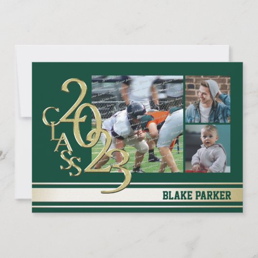 Invitation Tri photo vert 2023 Gold Varsity Stripe Graduate T (Devant)
