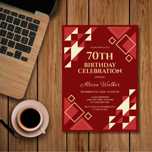 Invitation Triangle Beige Retro Maroon Anniversaire géométriq