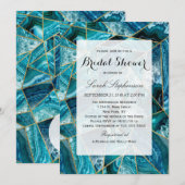 Invitation Triangle géométrique d'or de noir d'agate de bleu (Devant / Derrière)