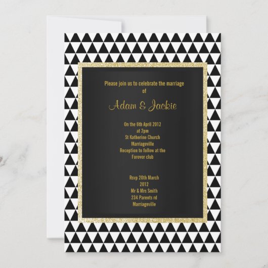 Invitation Triangle noir blanc motif or moderne mariage (Devant)