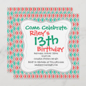 Invitation Triangle rose et turquoise Aztec Motif tribal (Devant / Derrière)