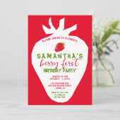 Invitation Triangle simple anniversaire fraise rouge (Debout devant)