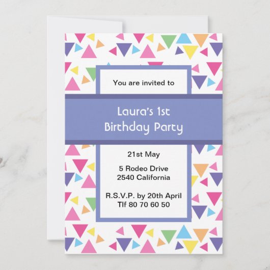 Invitation Triangles Arc-en-ciel 1er Anniversaire Violet (Devant)