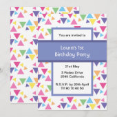 Invitation Triangles Arc-en-ciel 1er Anniversaire Violet (Devant / Derrière)