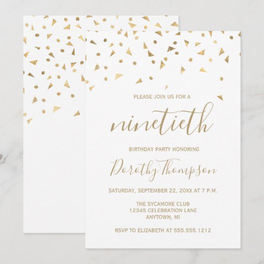 Invitation Triangles de confettis dorés pour une fête d'anniv (Devant / Derrière)
