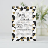 Invitation Triangles d'or moderne noir, blanc et Faux (Debout devant)