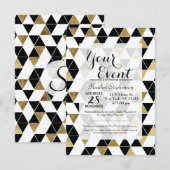 Invitation Triangles d'or moderne noir, blanc et Faux (Devant / Derrière)