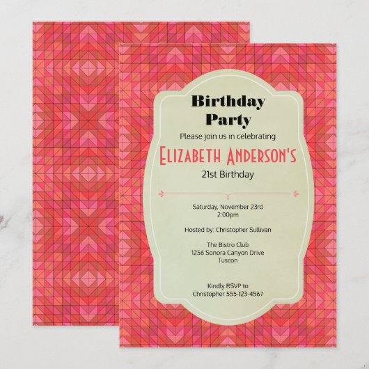 Invitation Triangles et diamants du Sud-Ouest fête d'annivers (Devant / Derrière)