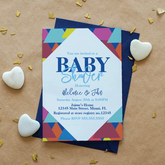 Invitation Triangles géométriques Blocs Baby shower coloré