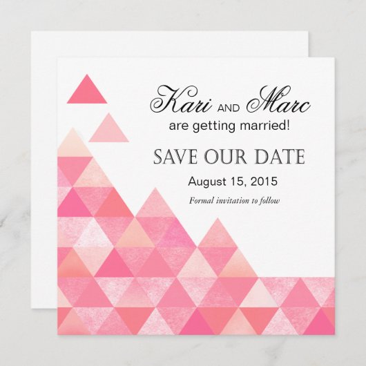 Invitation Triangles géométriques Enregistrer la date | mauve (Devant / Derrière)