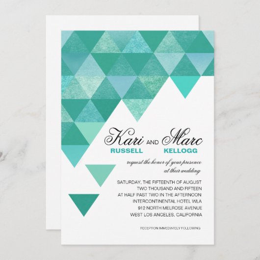 Invitation Triangles géométriques épousant la turquoise (Devant / Derrière)
