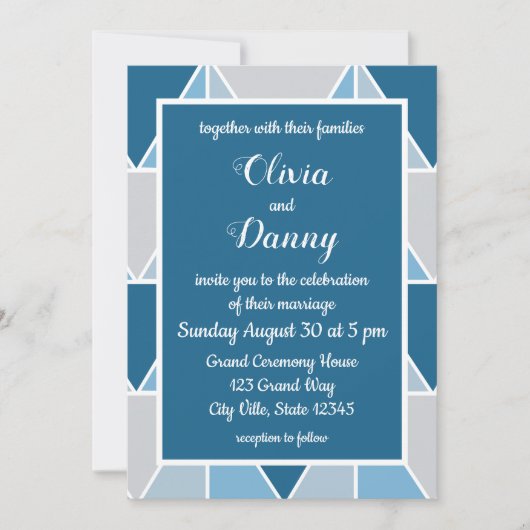 Invitation Triangles géométriques gris bleu Mariage moderne (Devant)