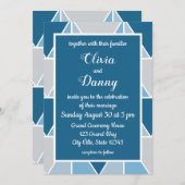 Invitation Triangles géométriques gris bleu Mariage moderne (Devant / Derrière)