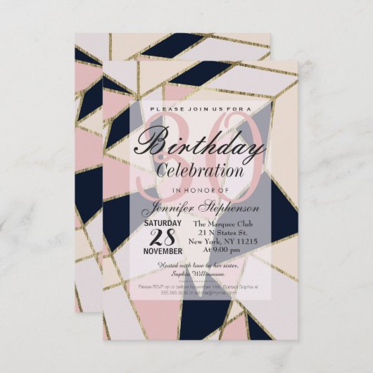 Invitation Triangles géométriques or élégant (Devant / Derrière)