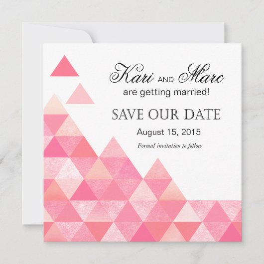 Invitation Triangles Géométriques Sauvegarder la Date | rose (Devant)