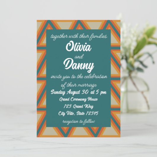 Invitation Triangles moderne géométrique Mariage coloré (Debout devant)